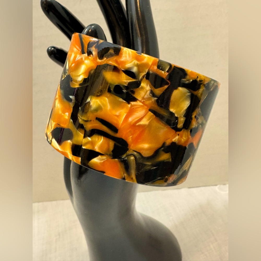RARE Elaine Turner Black and Orange Cuff Bracelet